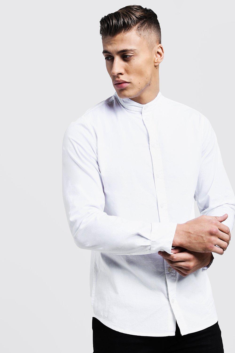 muscle fit grandad collar shirt