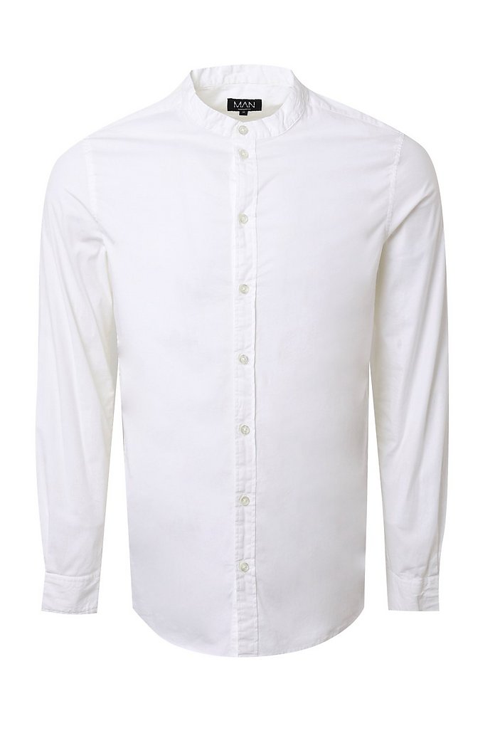 Shirt Grandad collar white with pocket Long Sleeve R504
