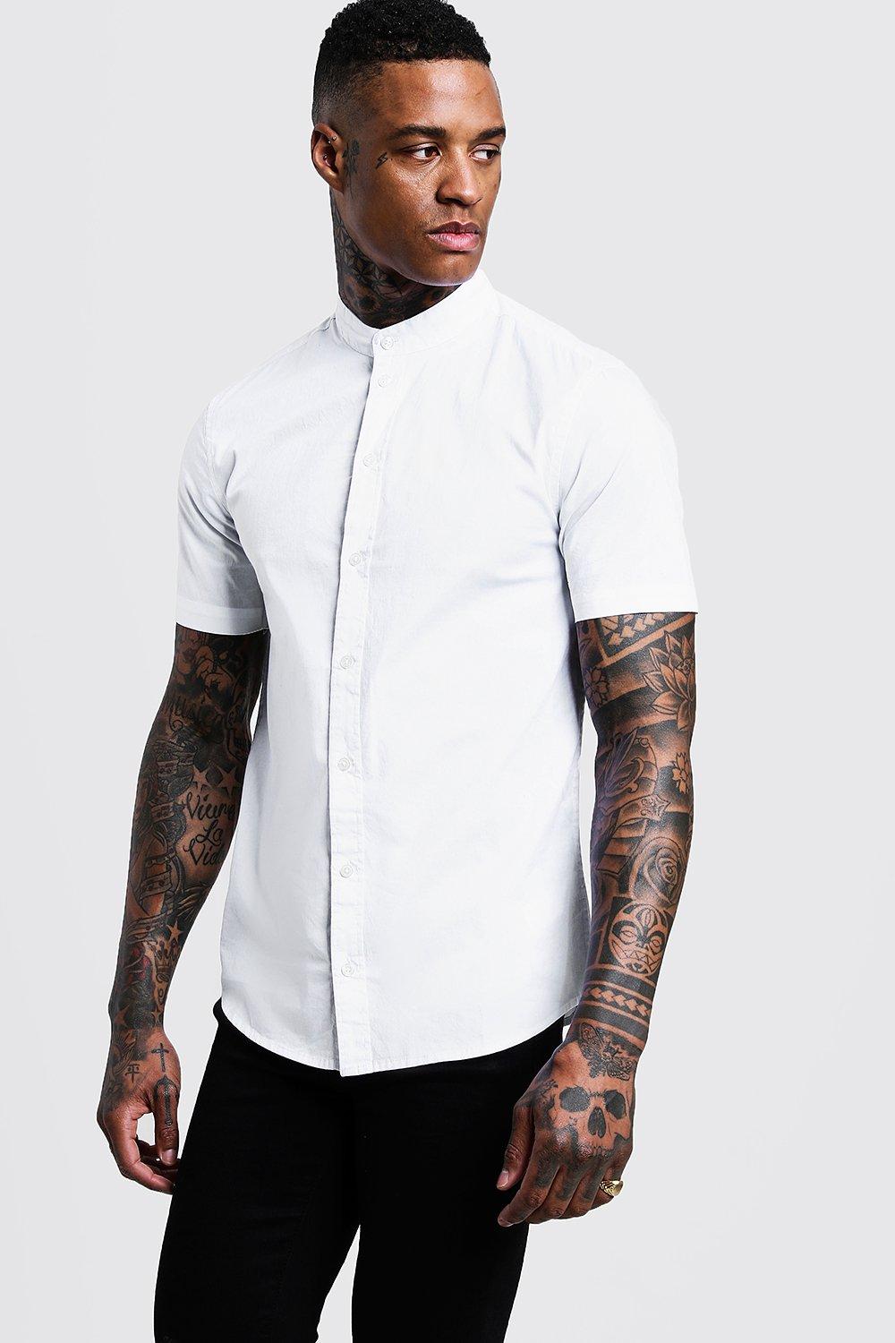 muscle fit grandad collar shirt