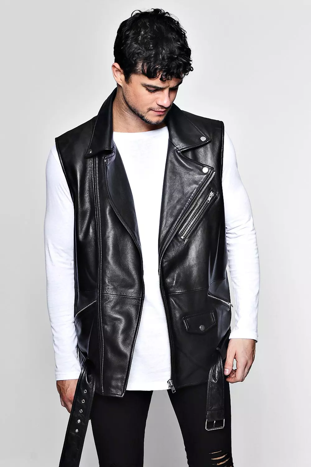 Sleeveless leather hot sale biker jacket