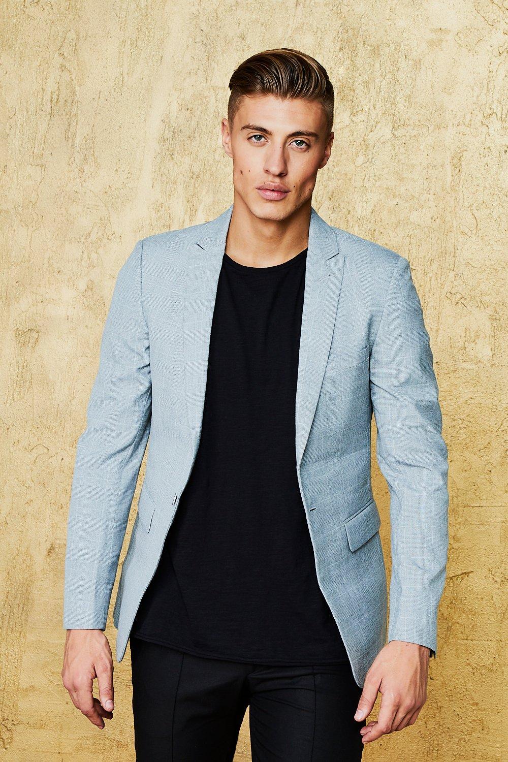 

Текстурированный облегающий блейзер в клетку, Light grey