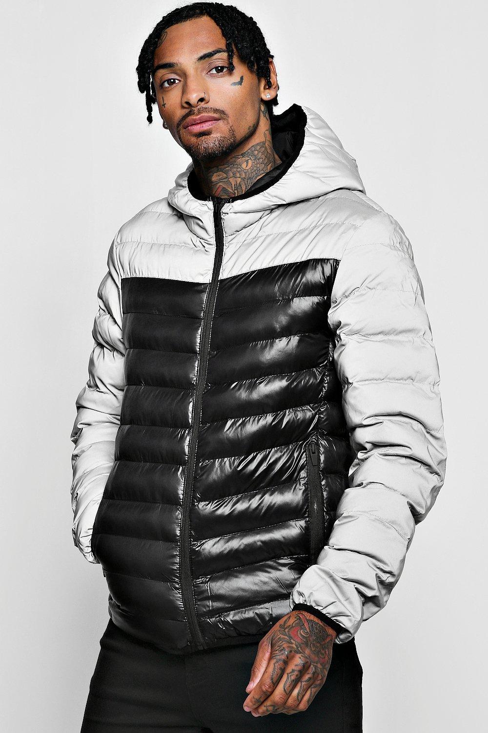 reflective puffer jacket with hood
