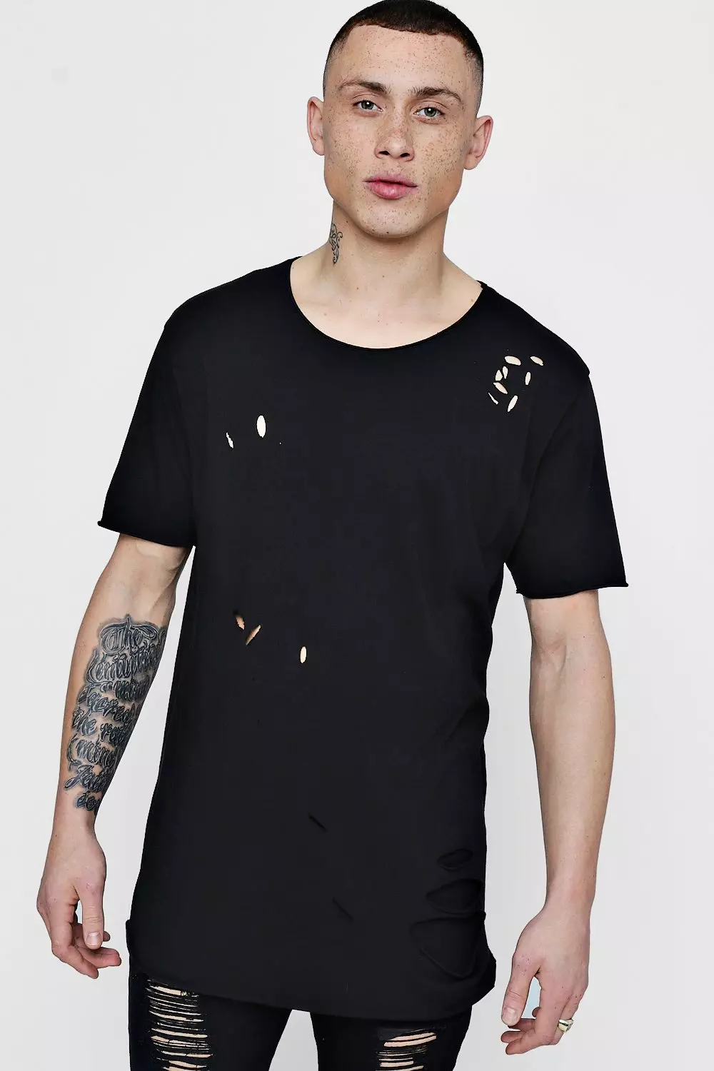 Mens distressed 2025 black t shirt