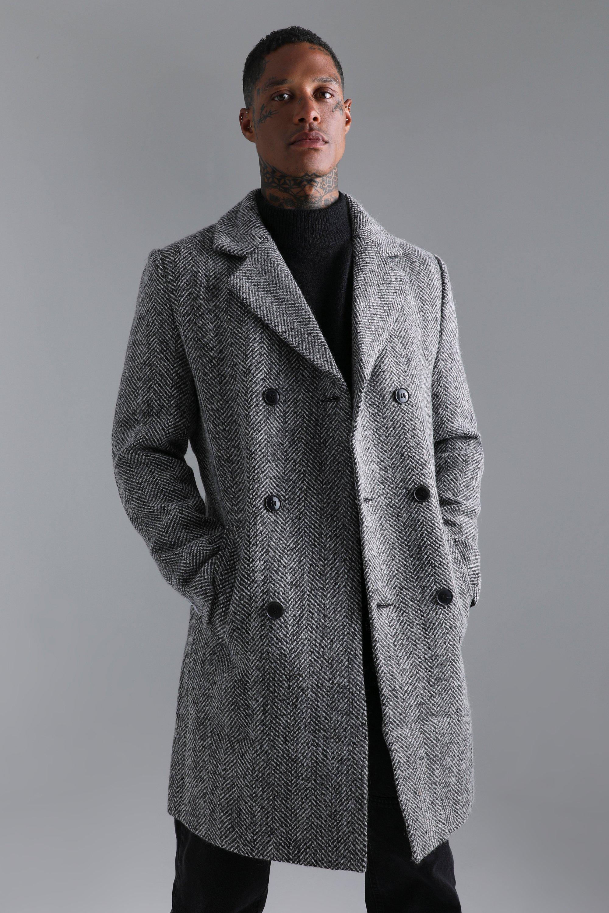 

Двубортное пальто харрингтон из смесовой шерсти, Black