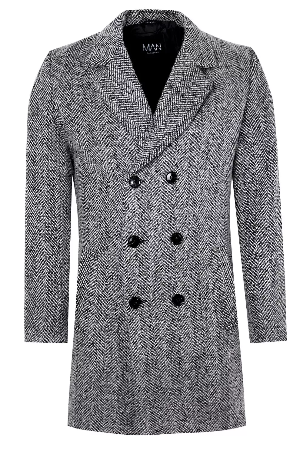 Boohooman double breasted hot sale wool overcoat