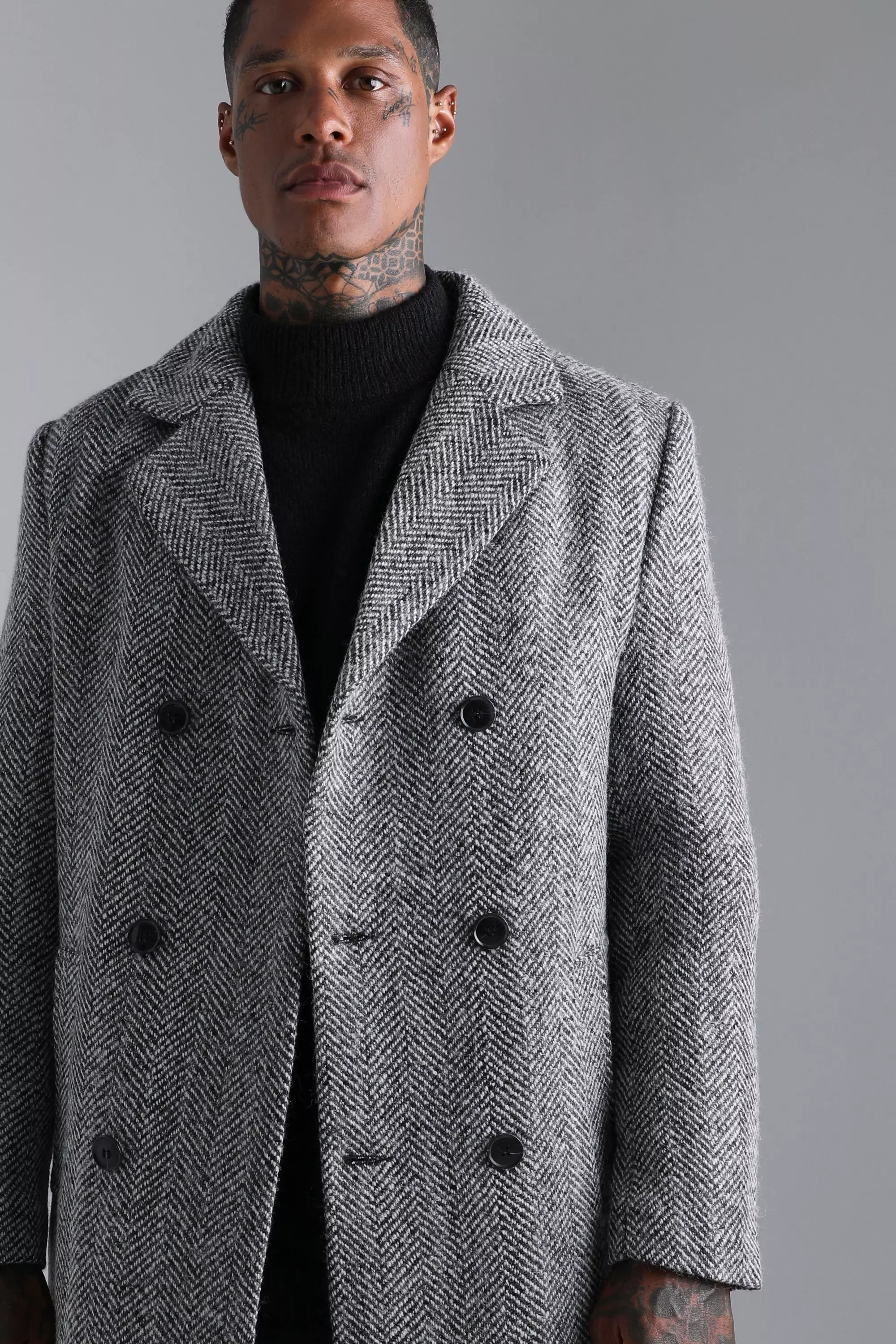 Men's wool 2024 herringbone overcoat