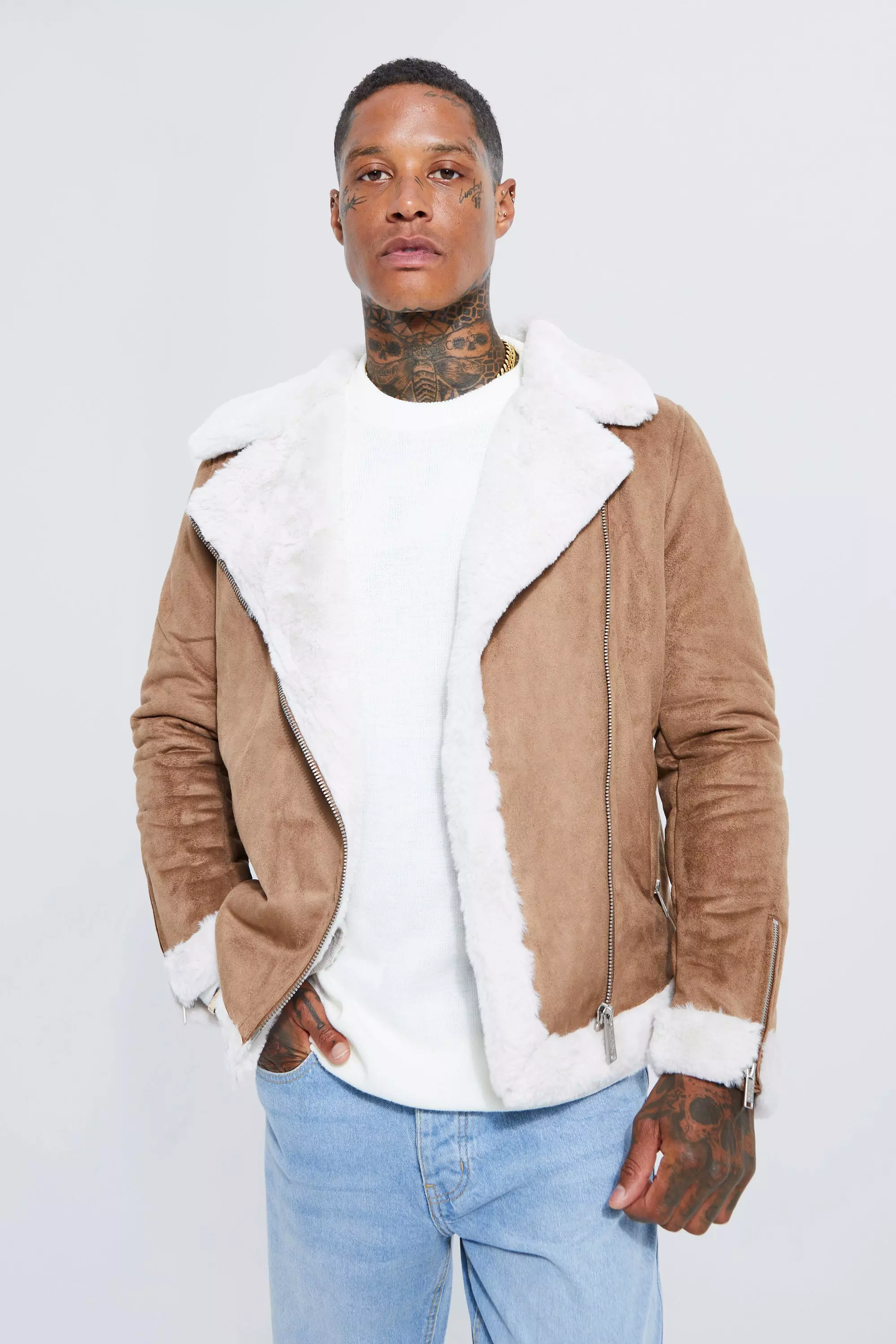 Faux fur outlet aviator coat