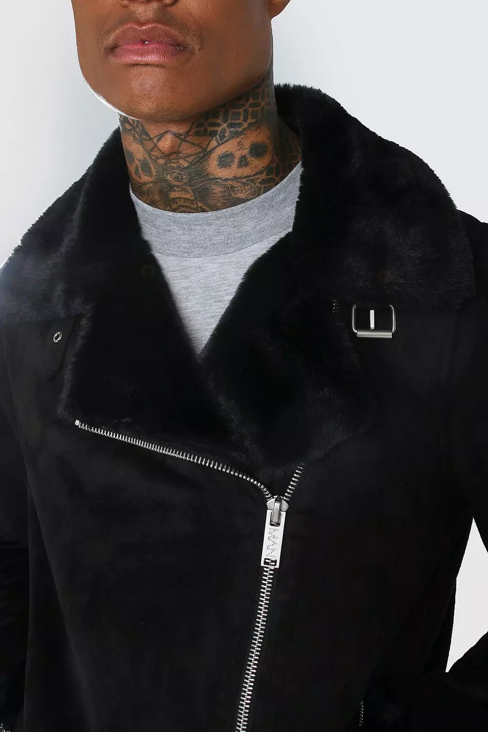 Faux Fur Lined Suede Aviator Jacket