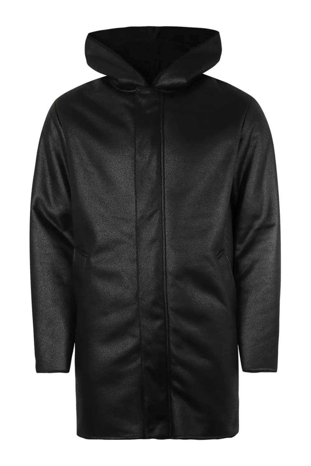 Hooded Borg Lined Faux Suede Coat boohooMAN