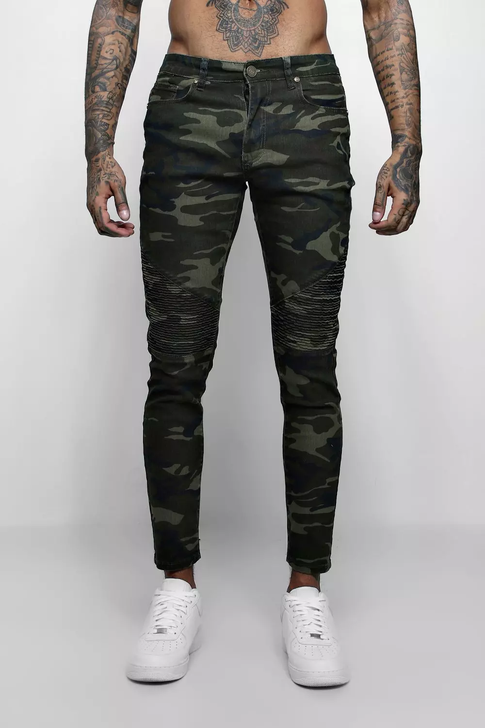 Skinny Camo Denim Biker Jeans boohooMAN