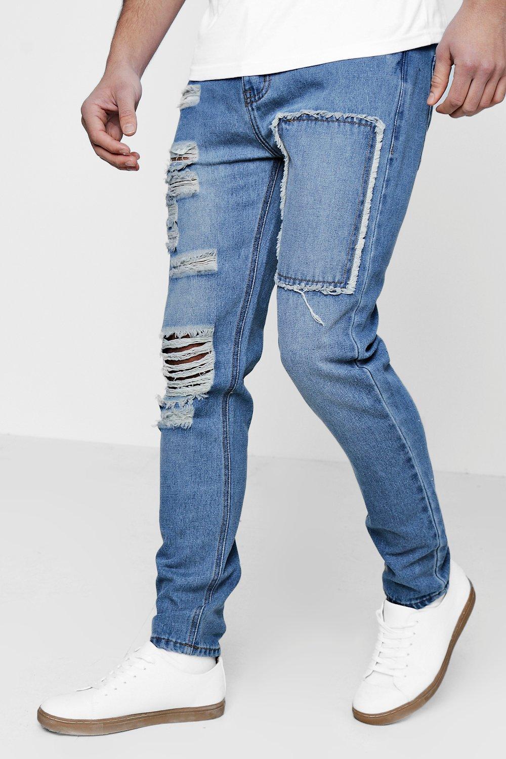 distressed patchwork jeans