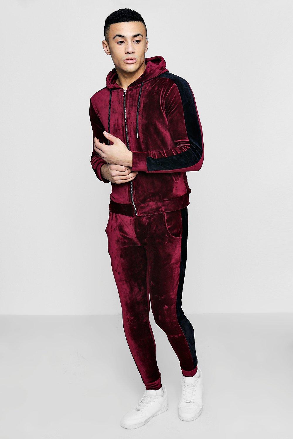 burgundy velvet tracksuit