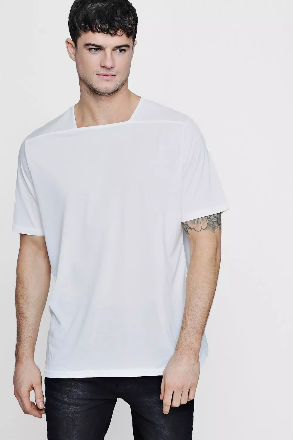 Collarless Square Neck T-Shirt | boohooMAN USA