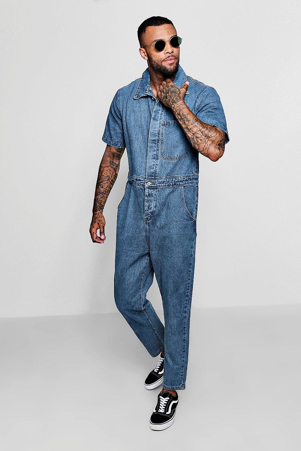 blue denim boiler suit