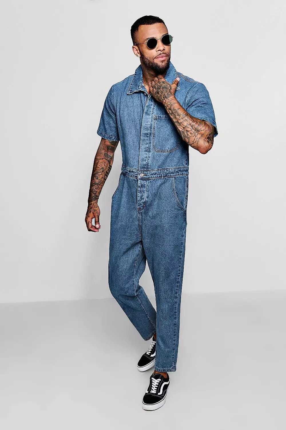 Short sleeve denim boiler on sale suit