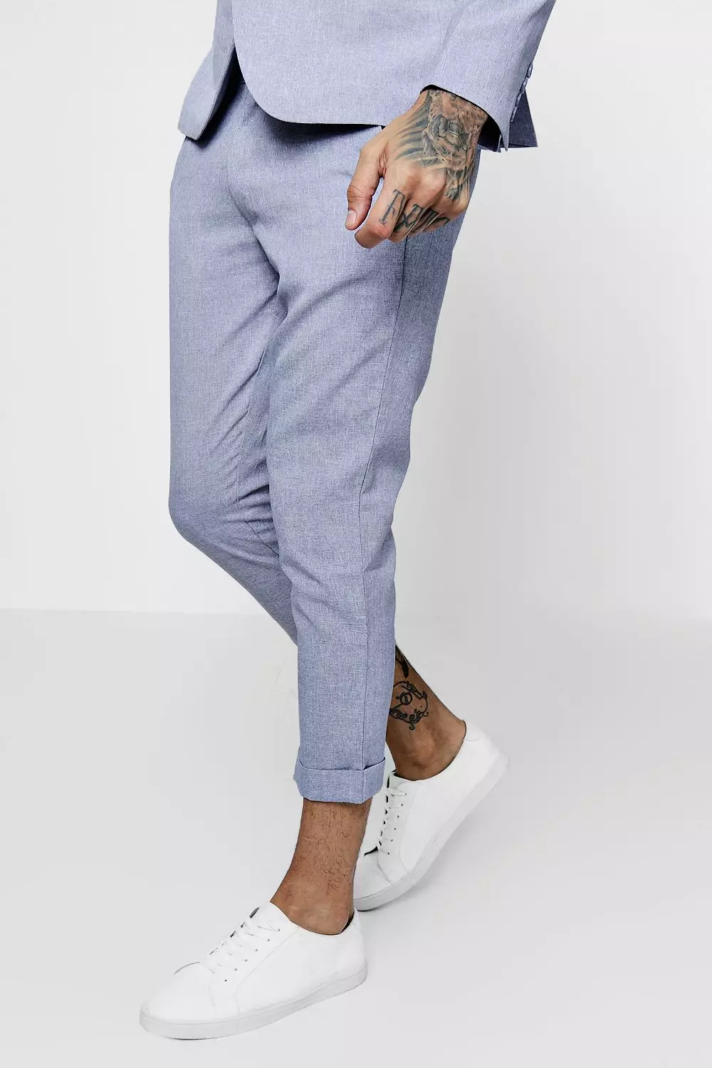 Skinny Fit Cropped Suit Trousers