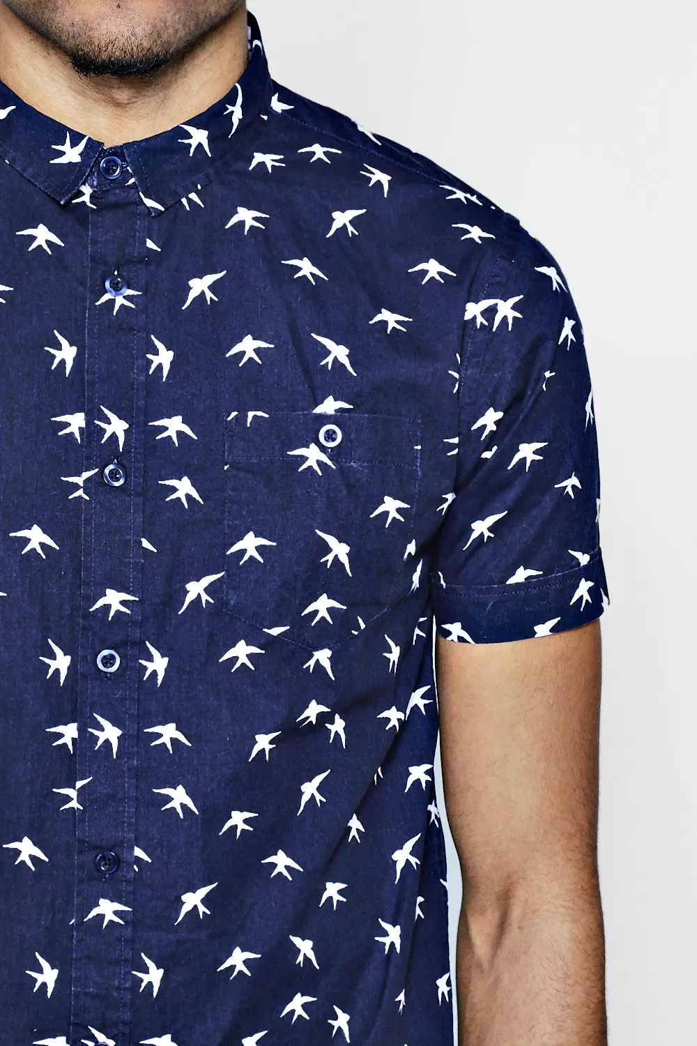 Mens Bird Print Button Up