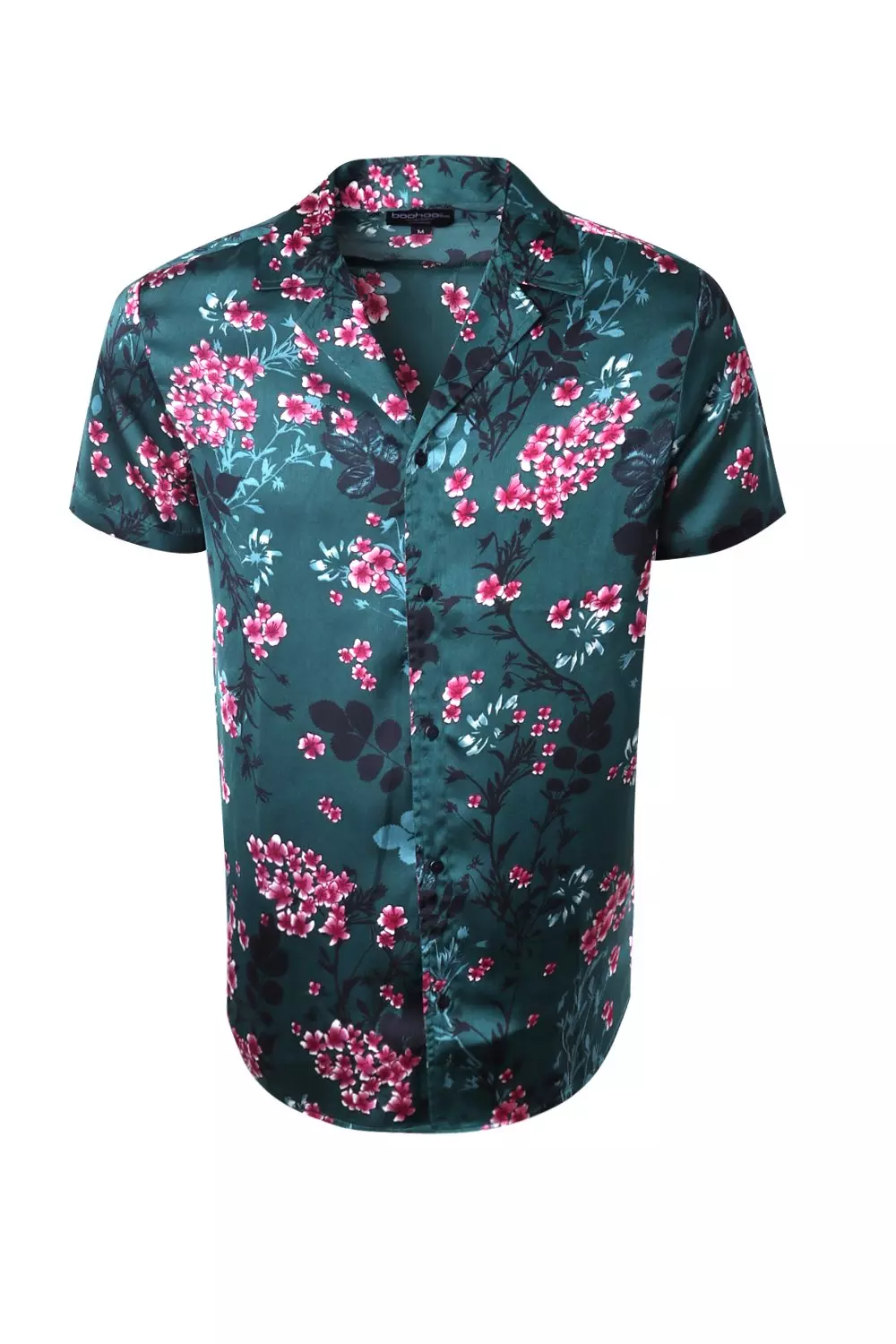 Floral Print Satin Revere Short Sleeve Shirt