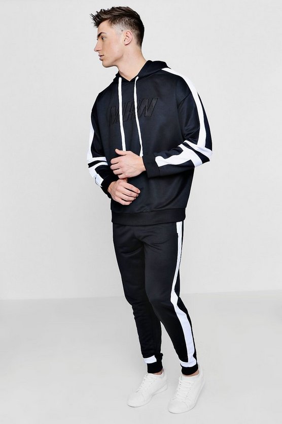 Oversized Black MAN Tracksuit With White Panelling - boohooMAN