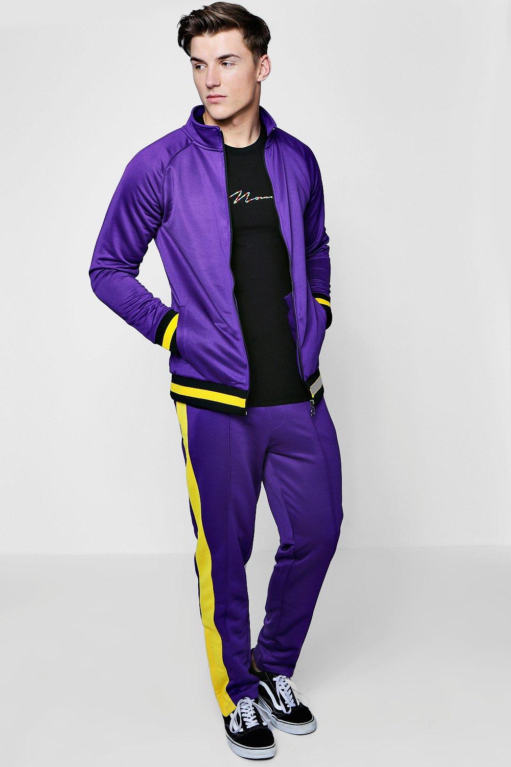 Skinny Fit Funnel Neck Sports Tracksuit - boohooMAN