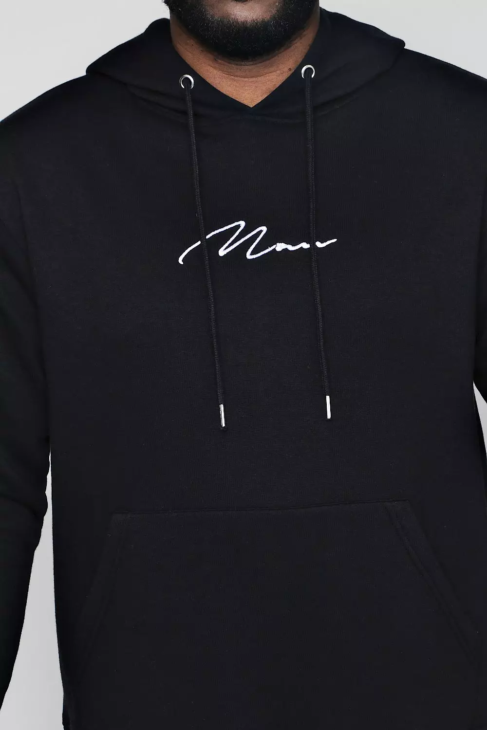 boohooMAN Plus Size Man Signature Embroidered Hoodie