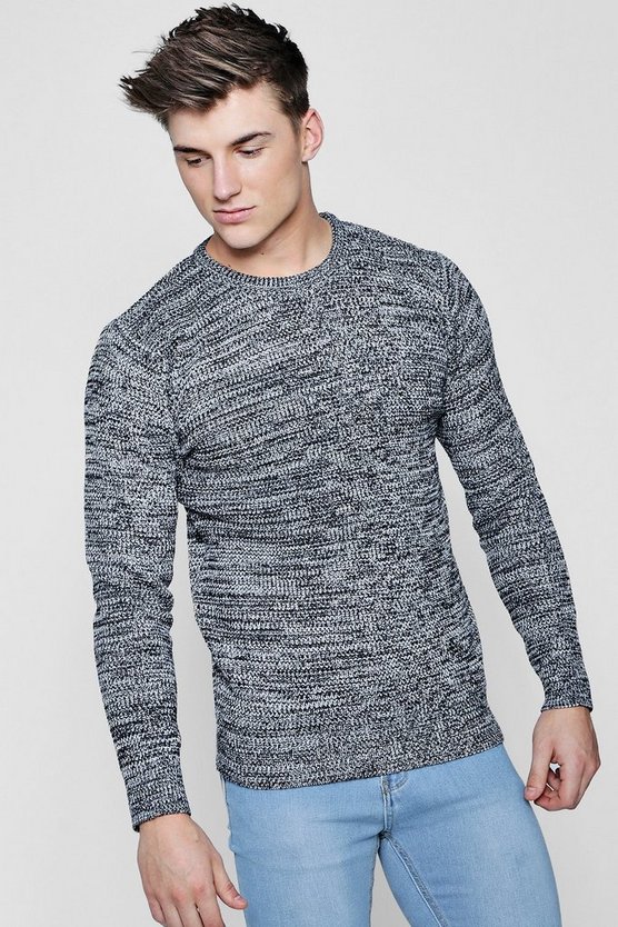Crew Neck Ribbed Jumper with Twisted Knit - boohooMAN