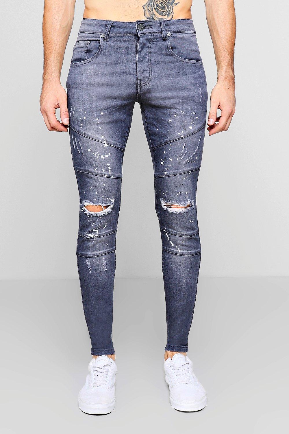 Fonkelnieuw Skinny Fit Panelled Jeans With Paint Splatter | boohoo QF-46