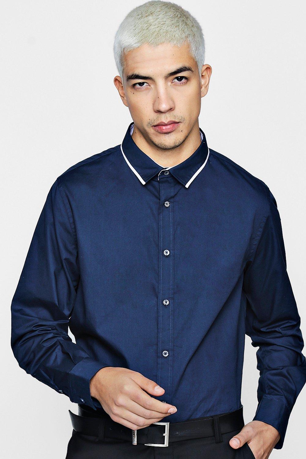 Long Sleeve Contrast Collar Shirt Boohoo Uk