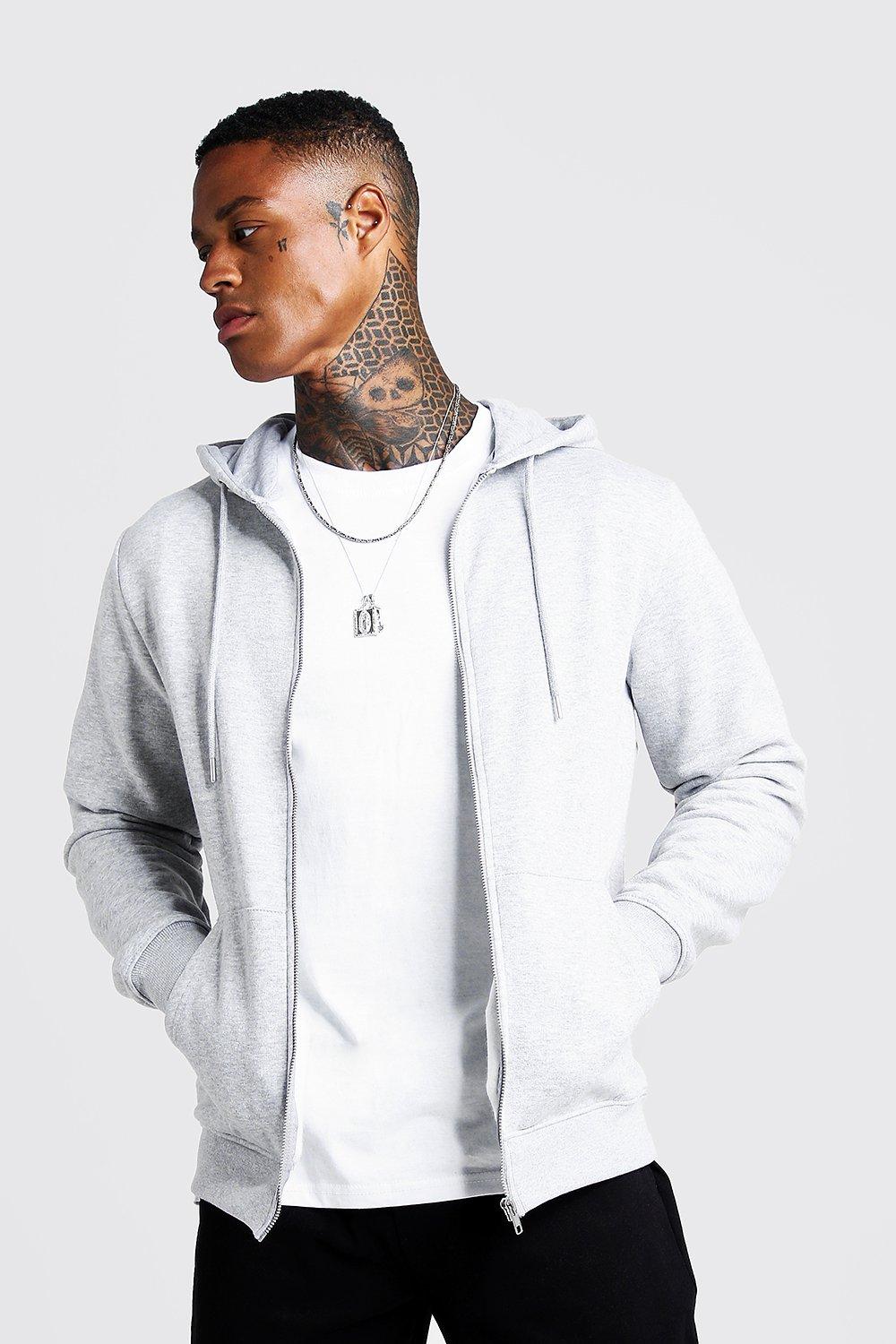 

Basic Zip Through Fleece Hoodie, Серый