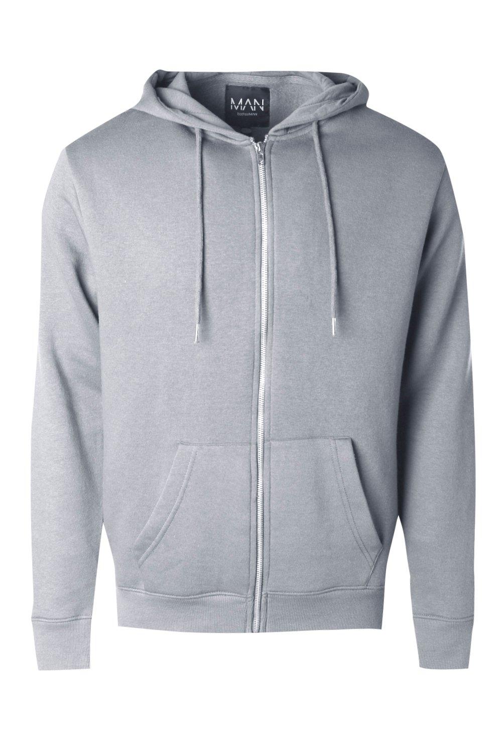 

Basic Zip Through Fleece Hoodie, Серый