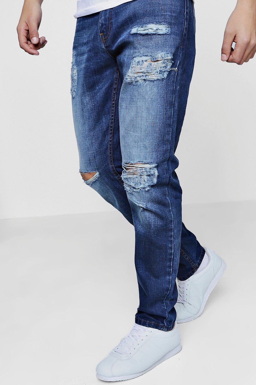 mens blue ripped knee jeans