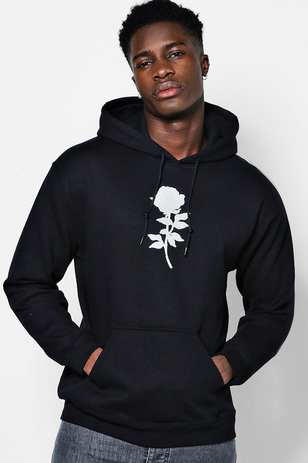 boohooman hoodie with man embroidery in black