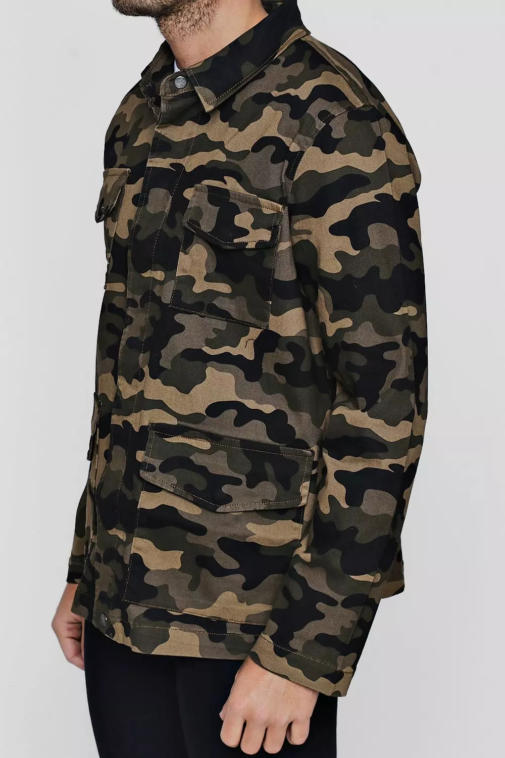 Boohooman jacket 2025 in khaki camo