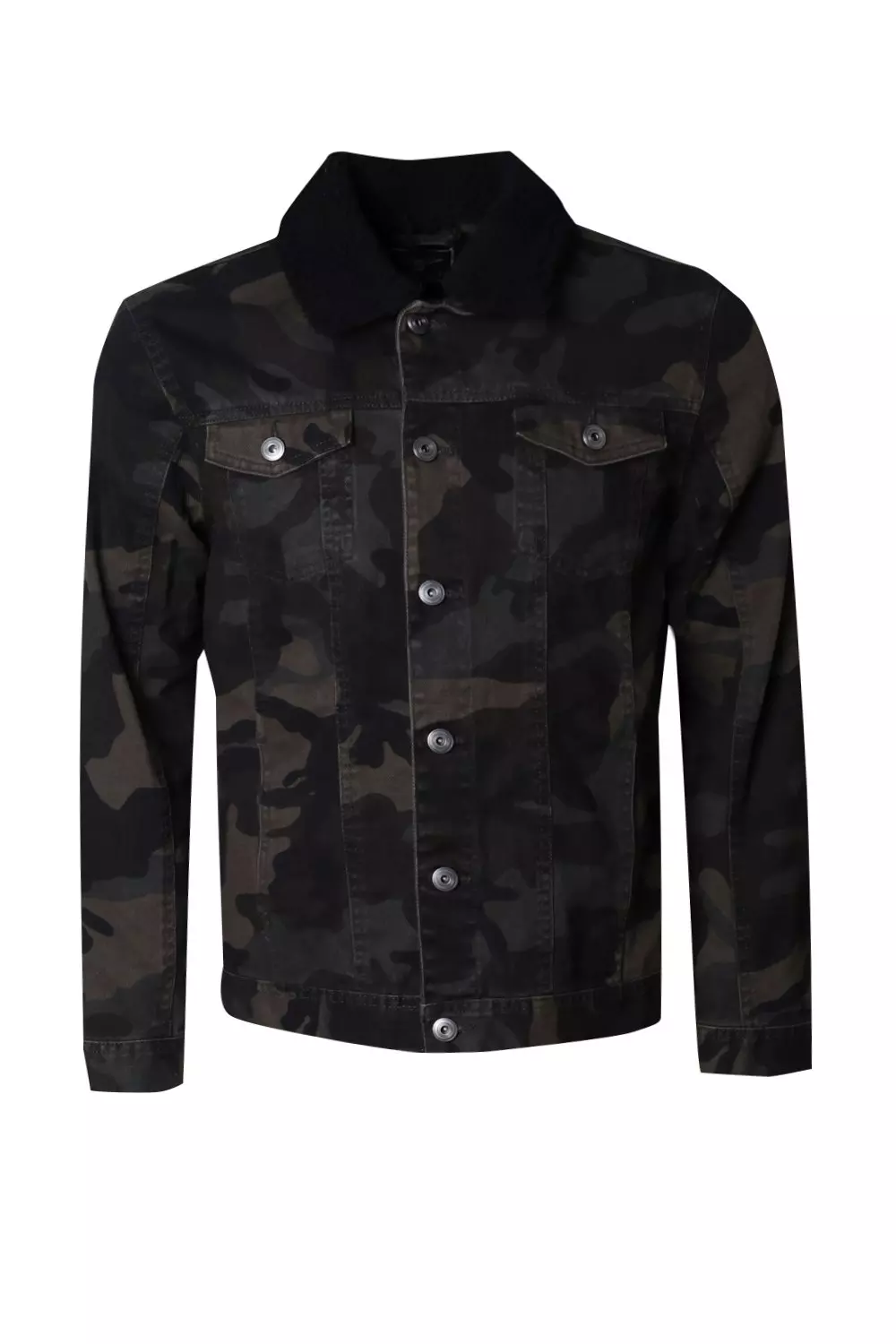 Hoxton Denim Khaki Denim Jacket With Borg Collar, $53