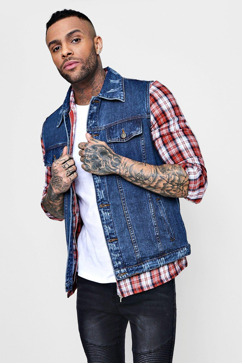 sleeveless jean jacket men's