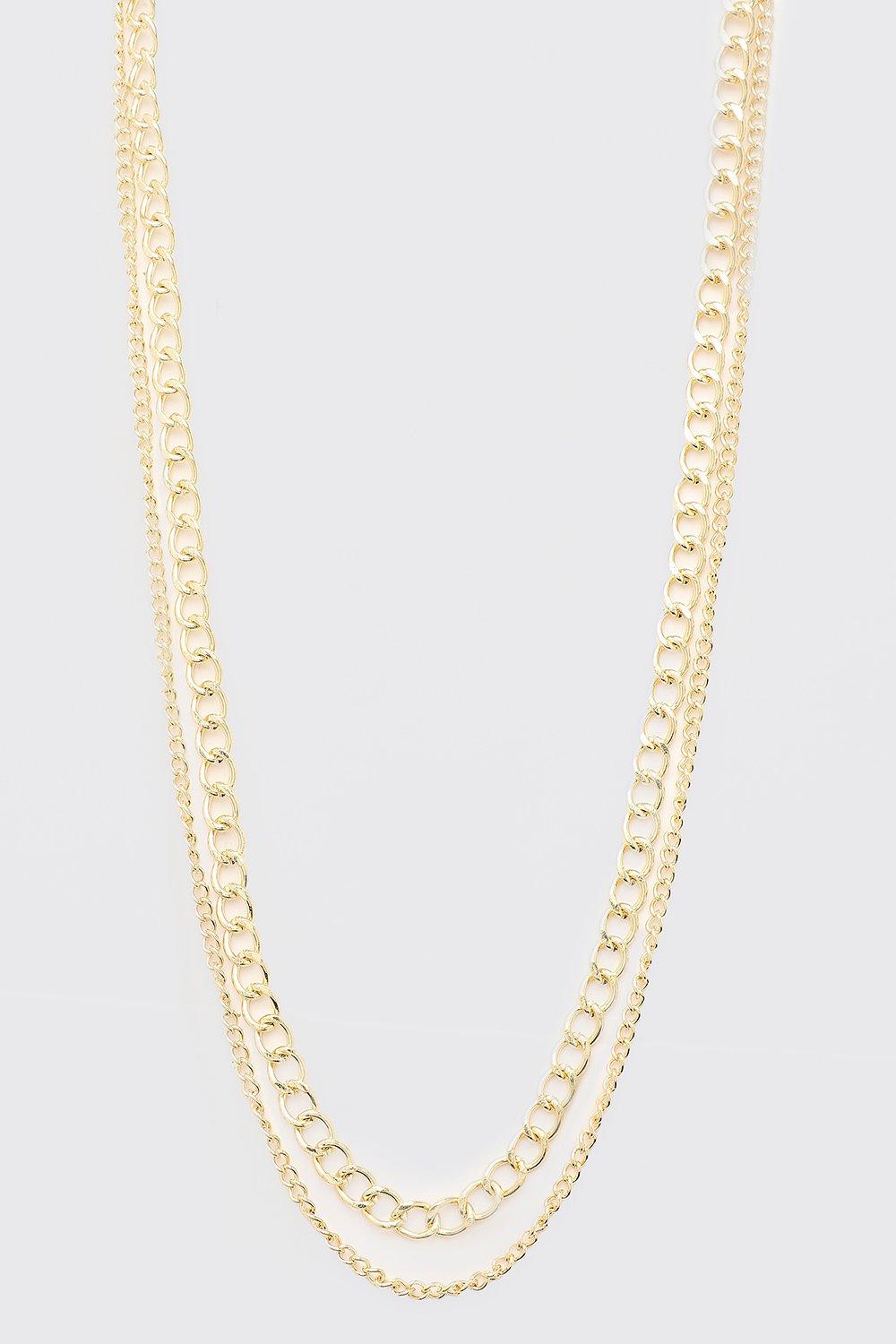 Mens Metallics Double Layer Chain Necklace, Metallics