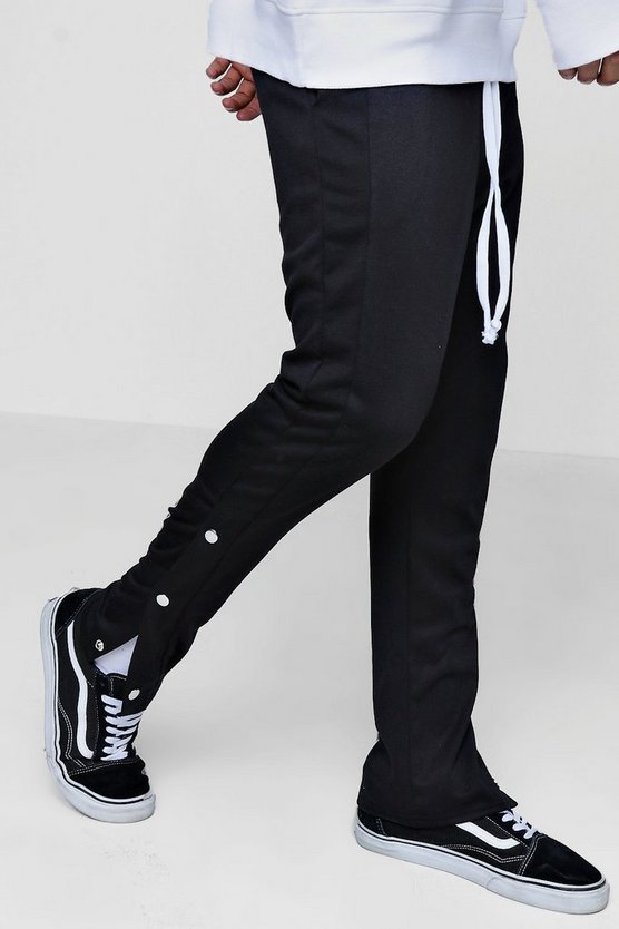 Skinny Fit Panel Joggers With Poppers | Boohoo