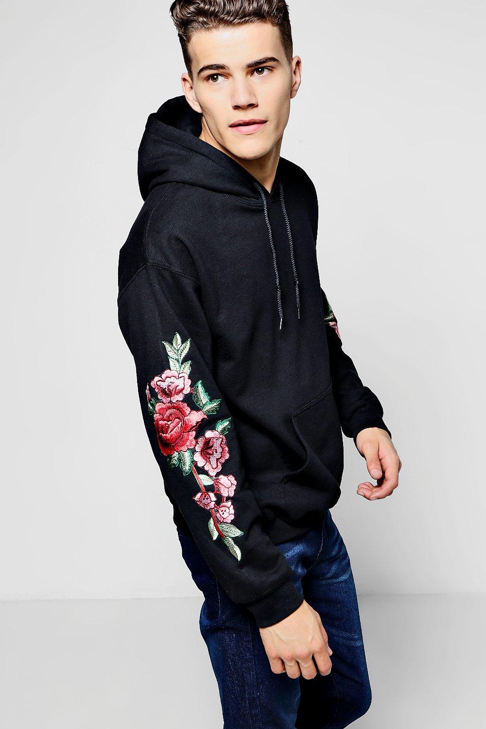 floral embroidered hoodie mens