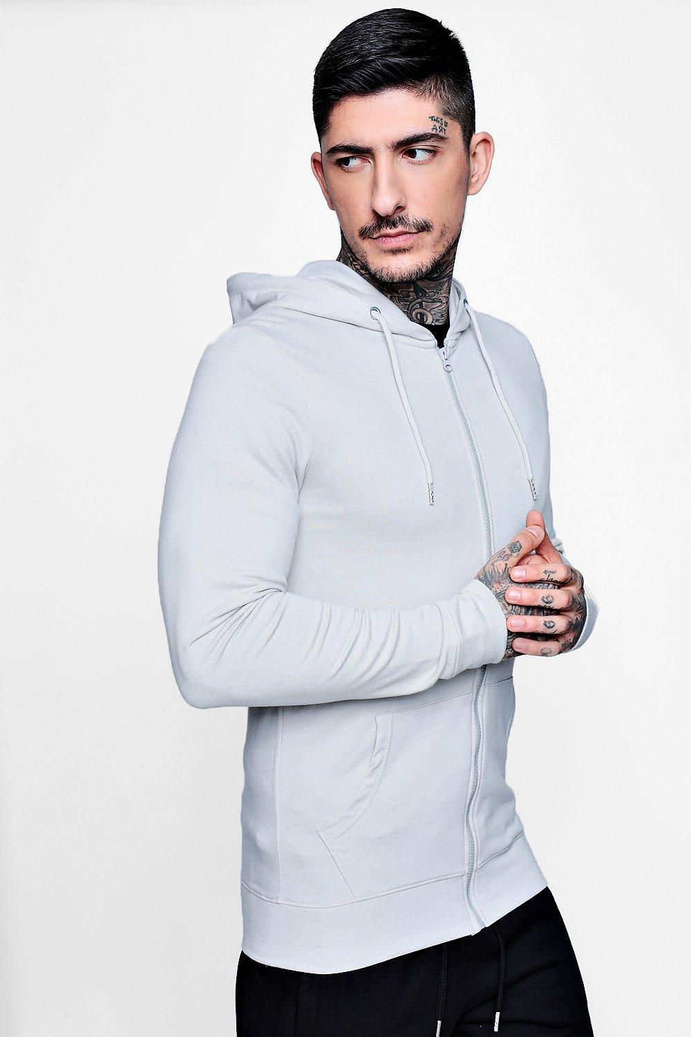 muscle fit zip up hoodie