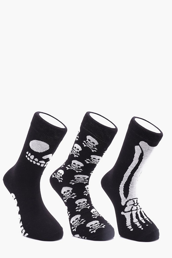 3er Pack Skelett Halloween Socken | Boohoo 3er Pack Lange Strümpfe für Stiefel, NEU Größe 37 42