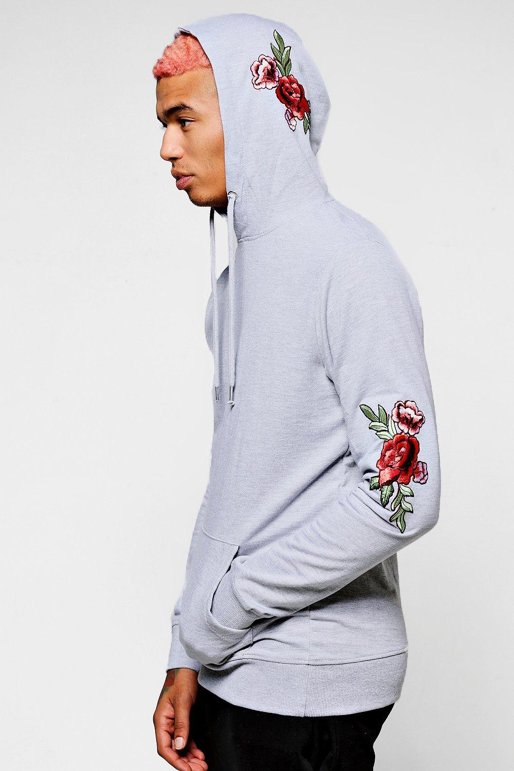 floral embroidered hoodie mens