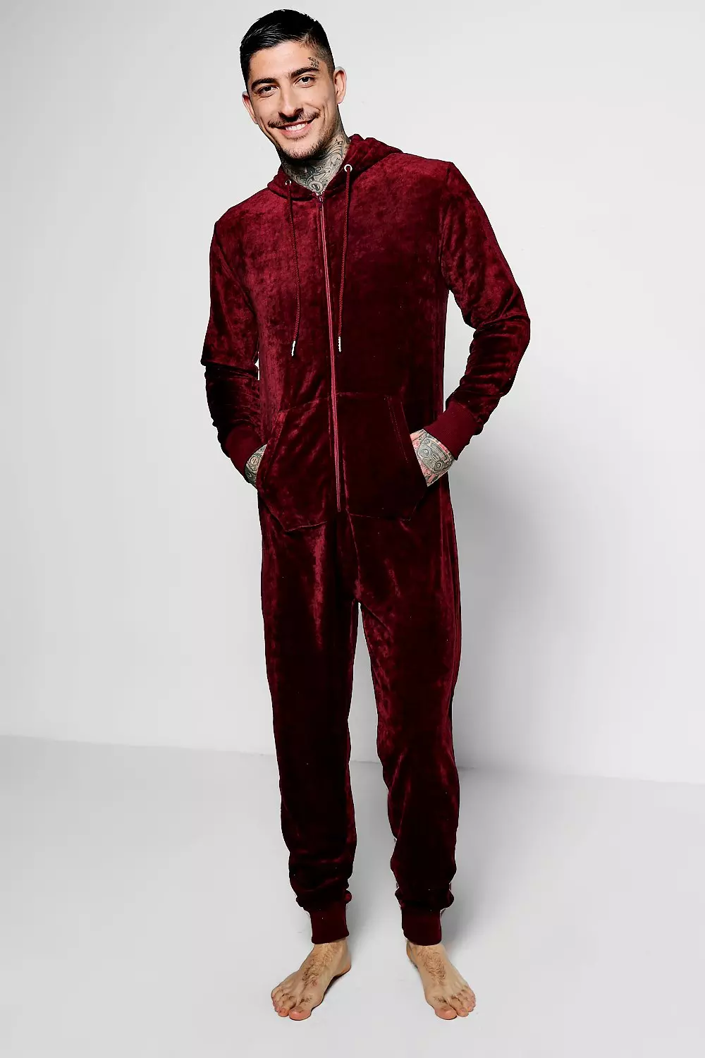 Burgundy Velour Lounge Onesie boohooMAN