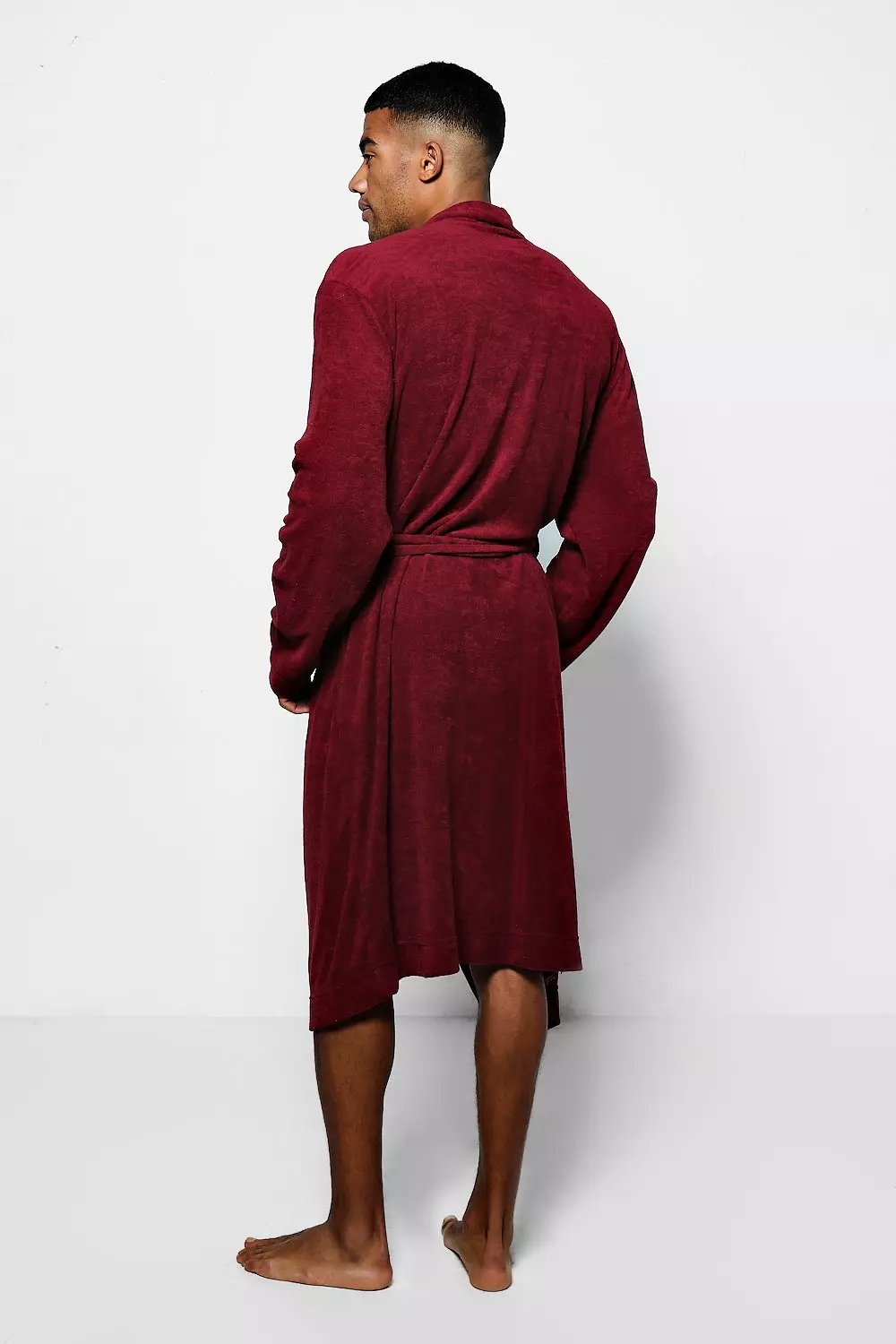 Burgundy Dressing Gown In Towelling | boohooMAN
