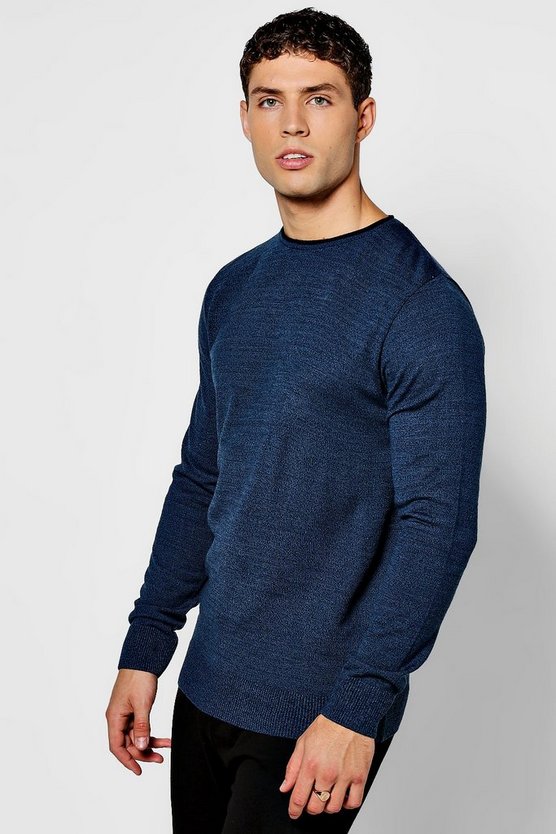 Twisted Crew Neck Knit With Contrast Rib - boohooMAN