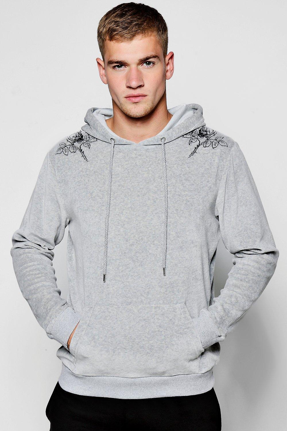 grey velour sweatshirt