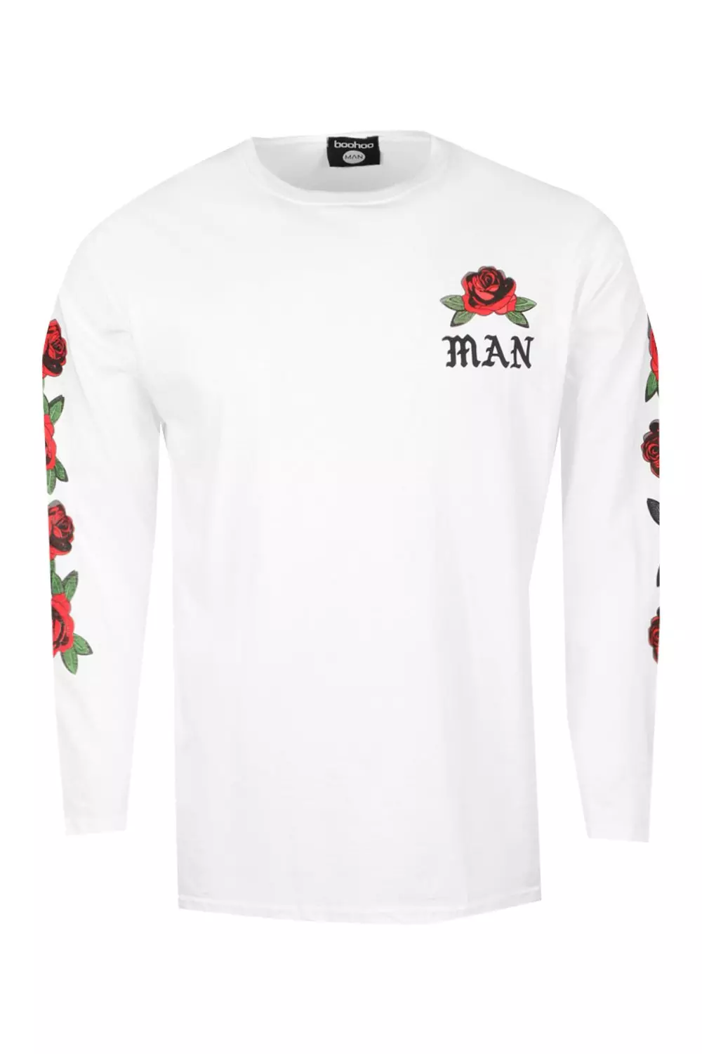 Long Sleeve MAN Rose Print T-Shirt | boohooMAN USA