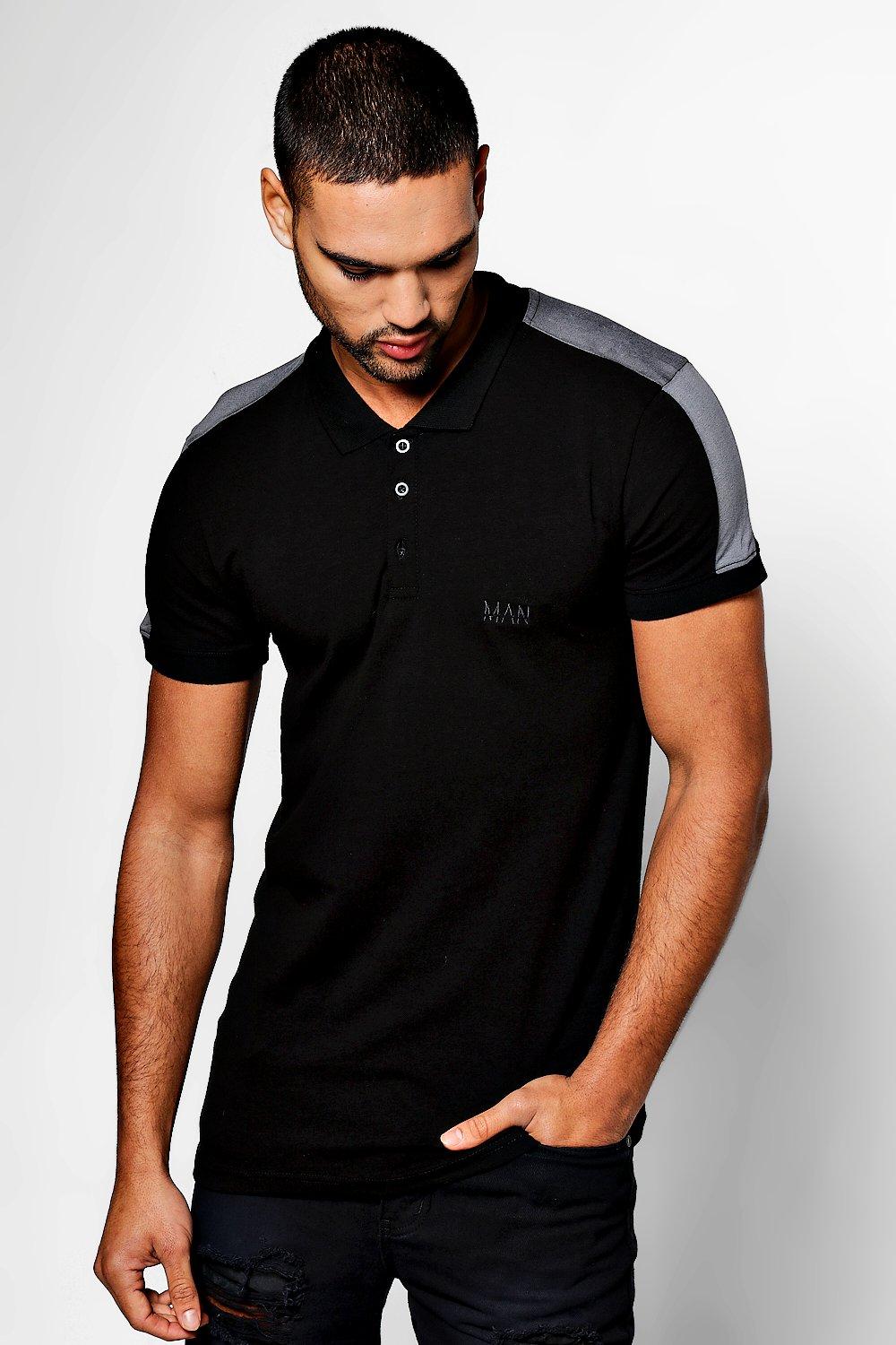 MAN Muscle Fit Polo With Panels | Boohoo