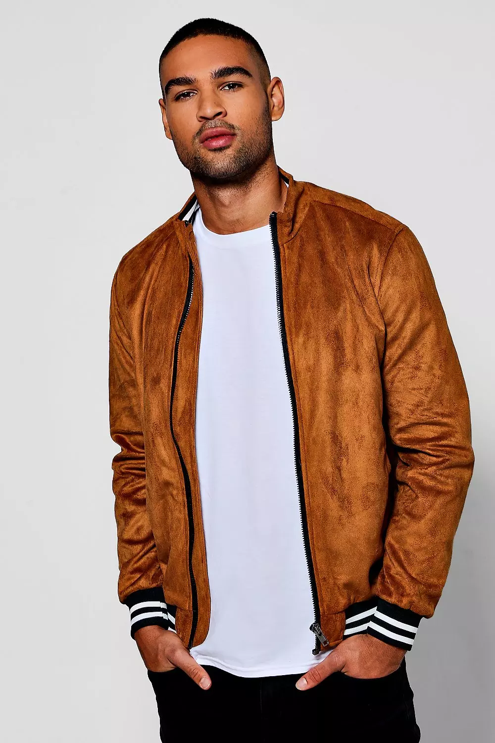 Suede bomber jacket on sale tan