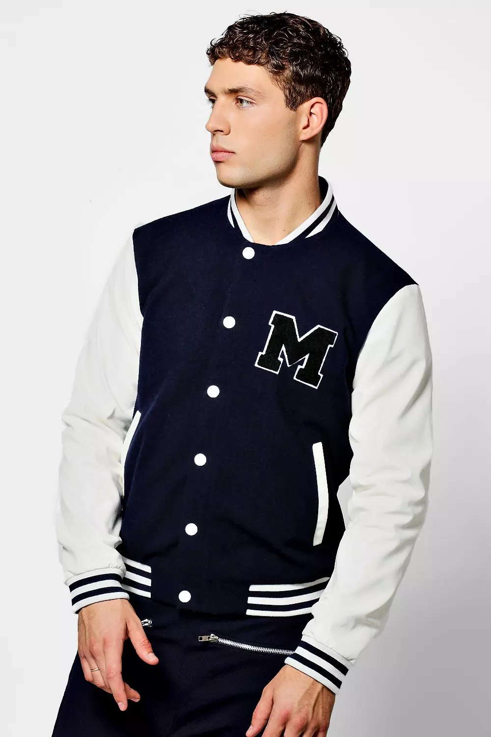 Varsity Bomber Jacket in Navy