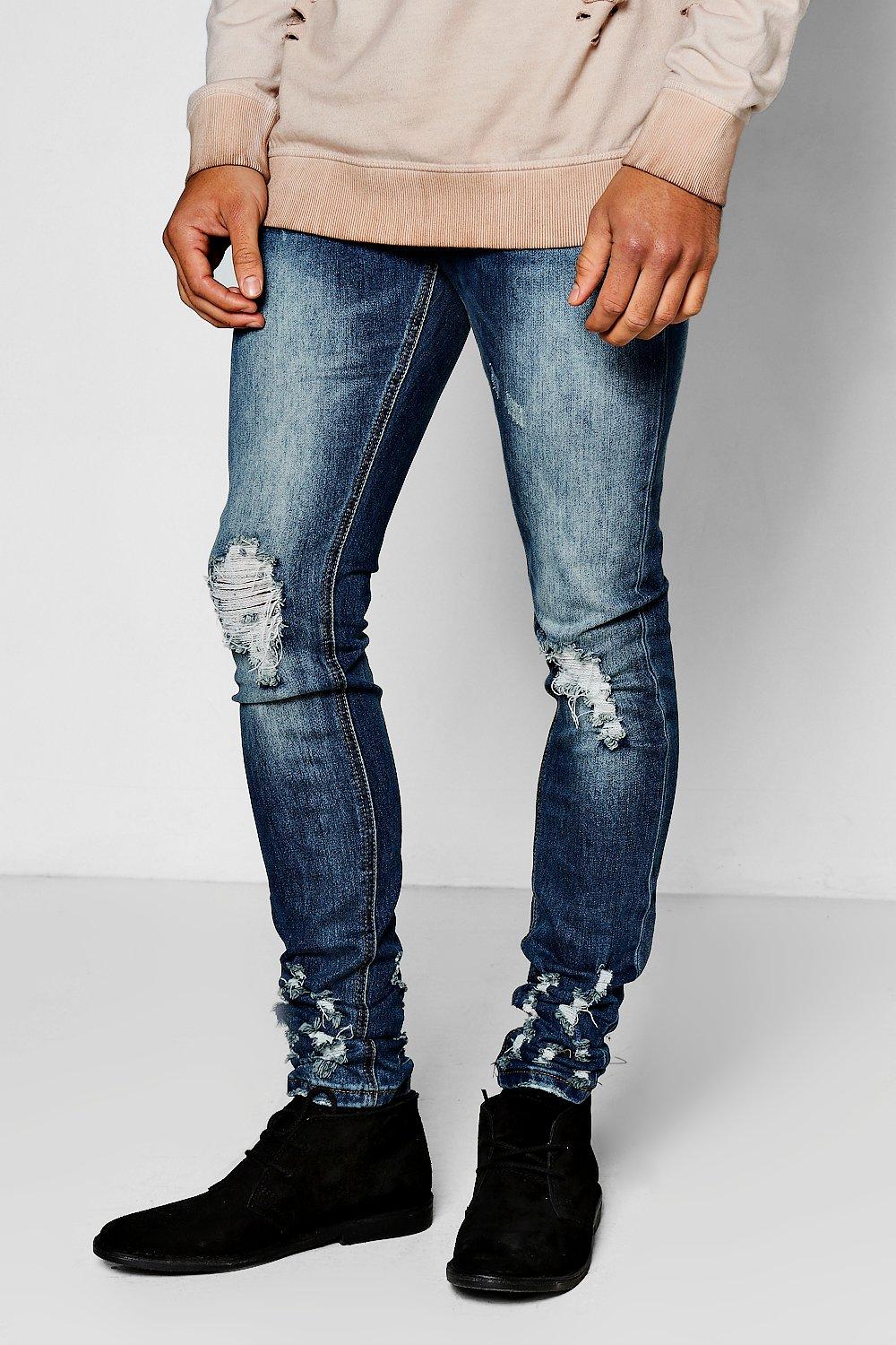 blue ripped knee skinny jeans